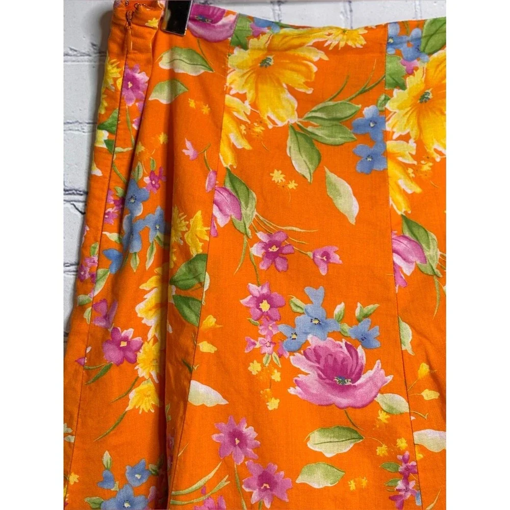 Jones New York Signature Orange Pink Floral Cottagecore Coastal Casual Skirt 10